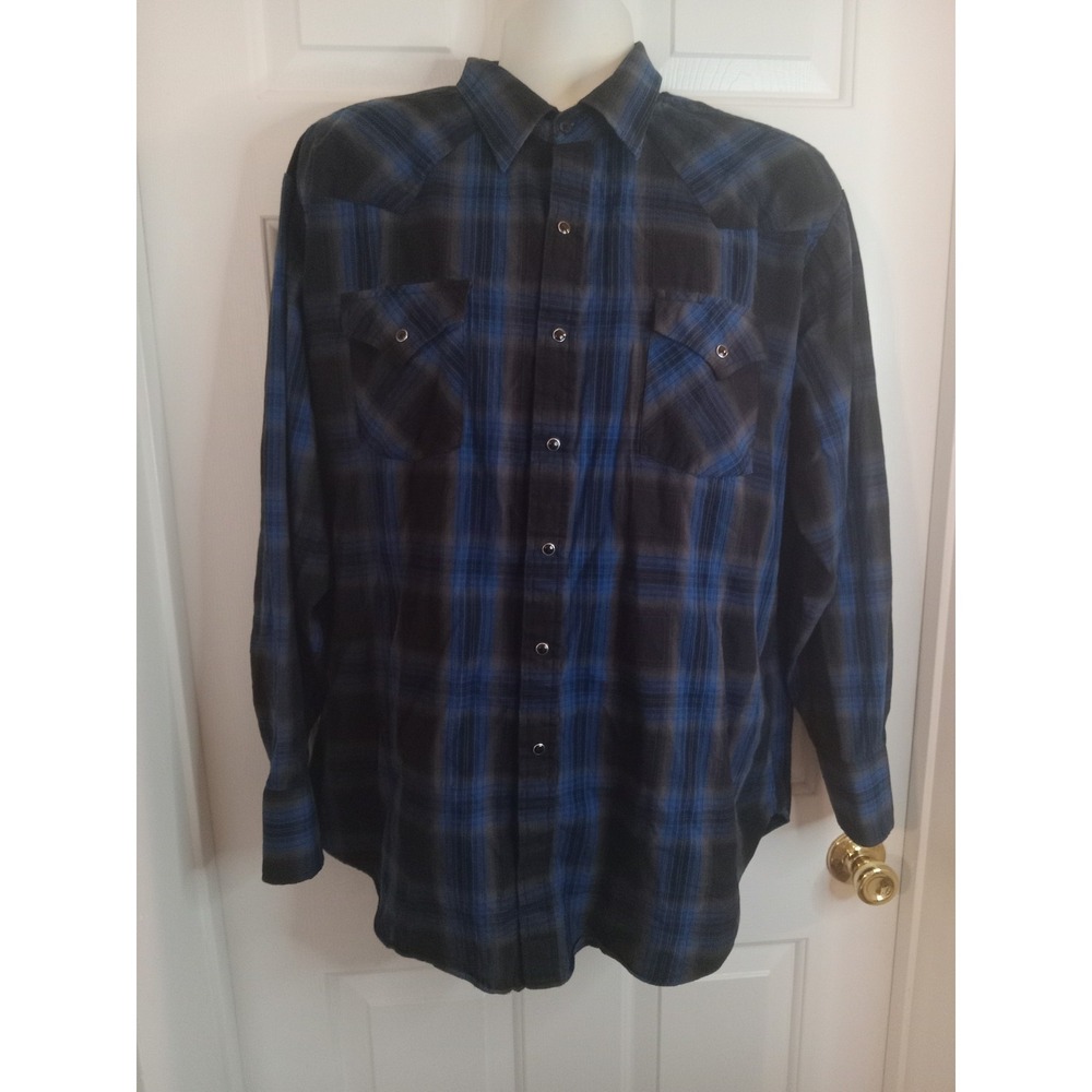 Ely Cattleman Pearl Snap Shirt Men‎ XXL Blue Plaid Outdoor Western Chore Check